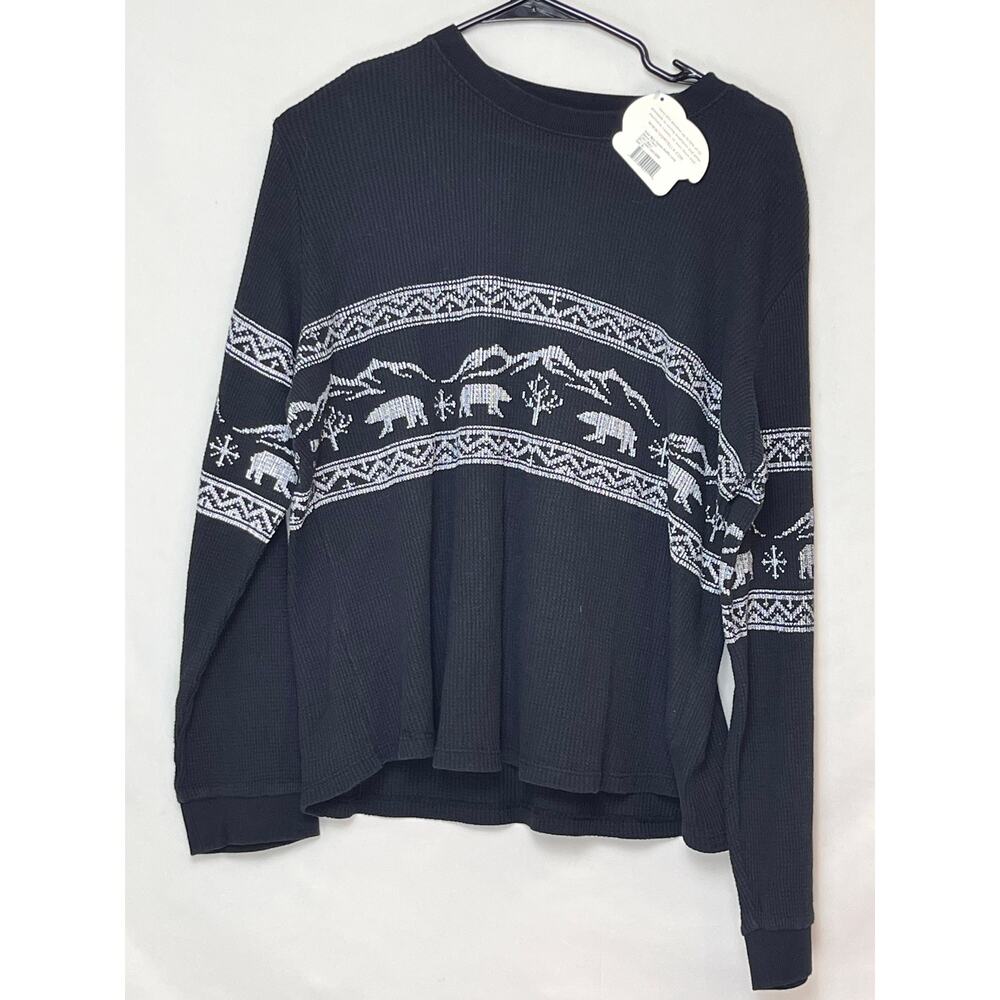 NWT Ivory Ella Women's  XL Black Polar Bear Fairisle Waffle Knit Long Sleeve Top
